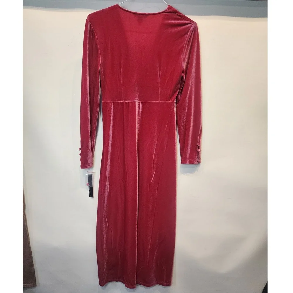 Maggy London Velvet Twist Front Midi Dress Cherry Pink Womens Size 6 Festive NWT
